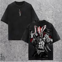 Ichigo Hollow Vintage Washed T-Shirt – Bleach Manga Character Graphic Tee, Retro Oversized Anime Streetwear M gray