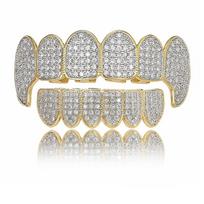 Iced Out 5A CZ Brass Fang Grillz 6 Upper 6 Lower Teeth Grills Hip Hop Party Jewelry Halloween Cosplay Vampire beige