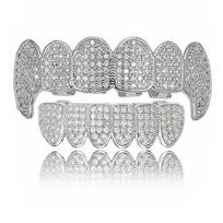 Iced Out 5A CZ Brass Fang Grillz 6 Upper 6 Lower Teeth Grills Hip Hop Party Jewelry Halloween Cosplay Vampire white