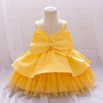 Girls Princess Dress Sleeveless Bow Tutu Cake Wedding Party Piano Performance 80cm, 18-24M beige