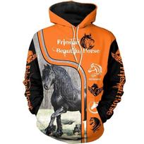 Ranch Style Motif Print Hoodie, Noble Steed Figure Texture Art Full Graphic Loose Pullover, Great for Western Style Fan Casual Gatherings M orange