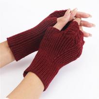 Thumb Hole Fingerless Gloves Stretchy Knit Half Finger Gloves Wrist Warmers  Women Winter Wear raudona