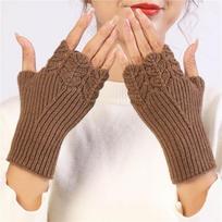 Thumb Hole Fingerless Gloves Stretchy Knit Half Finger Gloves Wrist Warmers  Women Winter Wear chaki
