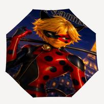 Custom Name Ladybug Theme Automatic Umbrella, Lightweight & Portable, 8 Rib, Perfect for Outdoor Travel, Birthdays, Christmas, Gifts. Three-fold umbrella brown