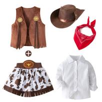 Kaubojės kostiumas mergaitėms Purimui Helovinui Mažyliui Vaikui Kaubojės Cosplay Liemenė Sijonas Šventei Karnavalui Gimtadienio Drabužiai 10-12  Years Old brown