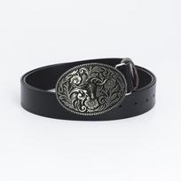 Gold-Plated Retro Bull Head Western Cowboy Men's Leather Belt 90 cm