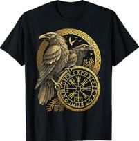 Norse Rune Huginn and Muninn Celtic Viking Compass Vegvisir T-Shirt 100 brown