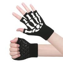 Knitted Punk Skeleton Gloves Stretch Skull Half Finger Gloves Cosplay Gloves  Winter Season Style 2 black
