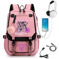 KATSEYE Merch USB Backpack Lightweight Student School Bag Large Capacity Travel Daypack Black