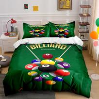 Billiard Balls and Cues Green Bedding Set (1 duvet cover, 2 pillowcases, duvet not included) sofas 155x200cm