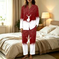 Women's Christmas Printed Long Sleeve Set with Pants, Cozy Casual Pajama Sleepwear XXXL brown