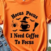 Caffeine Pocus I Need Coffee to Focus Funny Halloween T-Shirt, Witchy Spooky Season Coffee Lover Tee, Cute Autumn Fall for Caffeine Addicts 100 black