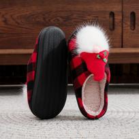 Unisex Christmas Gnome Slippers, Black and Red Plaid Cotton House Slippers for Men and Women 42