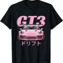 Pink GT3 RS Drift Car Graphic Japan T-Shirt - Men's Unisex Black Short Sleeve Crew Neck - Car Themed Women's T-Shirts - Small M pink