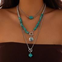 Vintage Geometric Turquoise Beaded Layered Choker Necklace Boho Style Women 02 Silver 5200 brown
