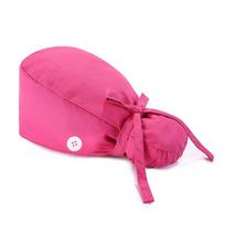 Adjustable Surgical Scrub Caps Ponytail Holder Bouffant Doctor Nurse Caps With Buttons Long Hair Nursing Hats Women & Men pink