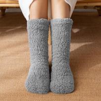 Plush Thick Thermal Socks Fluffy Sleeping Slipper Socks Kawaii Fleece Sock Women  Home gray