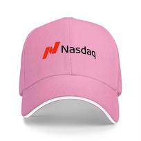 Nasdaq Logo Black Baseball Cap with Red and Black Embroidery Design for Unisex and Women Casual Streetwear Fashion Accessory One Size pink