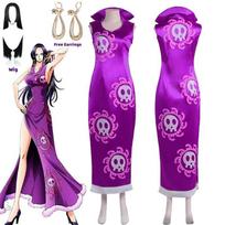 Karalienė Boa Hancock Cosplay Kostiumas Anime Kimono Suknelė Čiongsamas Apsiaustas Moterims Helovinas Karnavalas Čiongsamo Rinkinys Apranga Vaidmenų Žaidimas XXXL purple