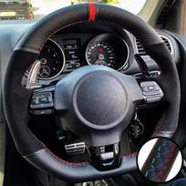 Hand Stitched Black Suede Leather Steering Wheel Cover For Volkswagen Golf 6 GTI MK6 Polo GTI Scirocco R Avant Car Accessories 3 Colors Thread gray