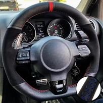 Hand Stitched Black Suede Leather Steering Wheel Cover For Volkswagen Golf 6 GTI MK6 Polo GTI Scirocco R Avant Car Accessories Blue Thread