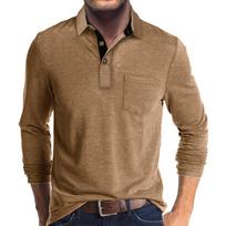 Men S Long Sleeve Collared Pocket Polo Shirt Casual Top XXL