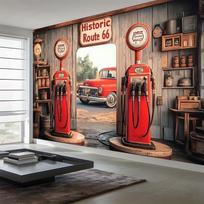 VIKAMA Retro Road Trip Banner Route 66 Gas Station Car Theme Weather-Resistant Nostalgic Party Backdrop Home Decor 130X150CM
