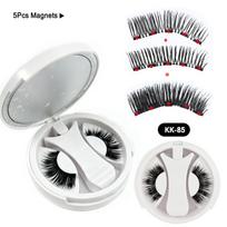 5 Magnets Glue Free Magnetic Lashes 3D Fluffy Faux Mink False Eyelashes With Mirror Case & Applicator gray