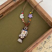 Tassel Ceramic Fish Necklace Wood Bohemian Style Choker Retro Long Sweater Chain  Women Style4