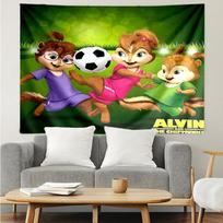 Alvinas ir burundukai Spausdinta gobelenas, Fonas, Lengvai pakabinamas, Idealiai tinka miegamajam, biurui ir svetainei, su estetišku sienos dekoru. 150cmx200cm