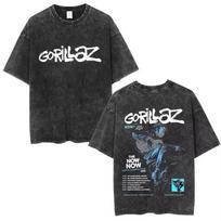 Washed Vintage Rock Band Gorillaz The Now Now Album Graphic T-shirts Men Women Clothing Hip Hop Punk Oversized Crewneck T Shirts 2XL black
