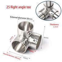 1Pcs Tee Straight Elbow Pipe Connector Stainless Steel 2/3/4/5/6 Way Pipe Fittings 25mm Clothesline Shelf Joints
