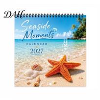 Home Studio Wall Planner Seaside 2027 Calendar, Starfish Shell Beach Ocean Theme 12 Month Hanging Yearly Schedule Jan. - Dec. with Thick Paper A blue
