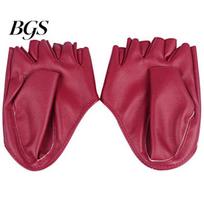 Lady Fashion Faux Leather Half Finger Gloves Driving Pole Dancing Show raudona