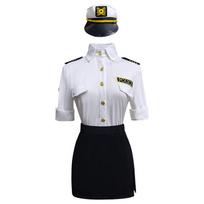 Cosplay linksmas policininko stiuardesės uniformos elastinis plonas sekretorės Cosplay uniformos viršus trumpas sijonas skrybėlės rinkinys 2XL white
