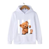Autumn/Winter Children's Hoodie with Cute Teddy Bear Print, Christmas StyleCasual Fashionable Children's Sweatshirt/Pullover Top 160 white