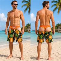 Vyriški netikri apatiniai paplūdimio šortai 3D spaudiniai paplūdimio šortai tropinis povandeninis spaudinys juokingi vasaros atostogų maudymosi šortai boardshorts M