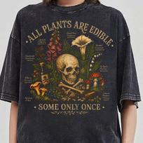 Botanical Skull Goth Tee, All Plants Are Edible Some Only Once Shirt, Funny Gardening Tee, Gothic Plant Lover Tee, Botanical Gothic Garden L brown