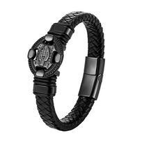 Harley Shield Woven Leather Bracelet For Men Fashion Stainless Steel Punk Jewelry black