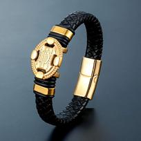 Harley Shield Woven Leather Bracelet For Men Fashion Stainless Steel Punk Jewelry black