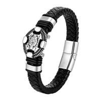 Harley Shield Woven Leather Bracelet For Men Fashion Stainless Steel Punk Jewelry black