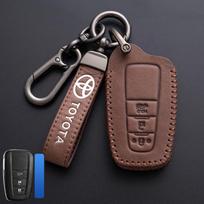 Odinė išmaniojo automobilio rakto dėklas Laikiklis Korpusas Raktų pakabukas Toyota Corolla Prius Camry CHR C-HR RAV4 Altis Land Cruiser Prado RO0 black