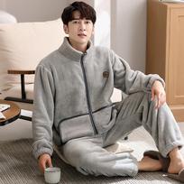 Sleepwear Winter Sleepwear Sleeping Men's Pajamas Set Men Coral Fleece Thickened Fleece Autumn Flannel Trendy Home Wear 1XL