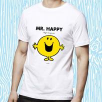 Mr Men marškinėliai Mr Happy spausdinta grafika suaugusiems trumparankoviai unisex viršus 110 beige