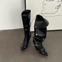 2026 New Hot Girls Two-Way-Wear Button Pleated Botas Pointed Toe Thigh High Boots Stiletto Heel Fashion Autumn Modern Long Boots 43