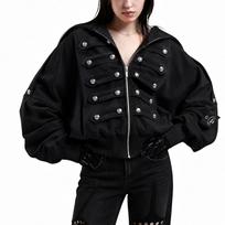 Unisex Double-Breasted Zip-Up Hooded Sweatshirt with Elegant Vintage Design S juoda