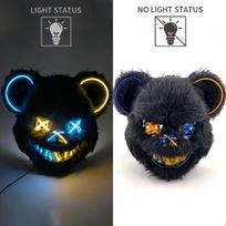 Horror Light up LED Bloody Rabbit Bear Mask Luminous Mask Halloween Plush Bunny Mask Carnival Party Props Cosplay Killer Decor