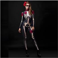 Kvėpuojantis audinys Moteriškas Helovino skeletas Kostiumas Patogiam prigludimui Black-adult,XL black