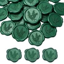 Wax Seal Labels with Adhesive Backing 60-Piece Raised Leaf Relief Stickers for Invitations, Envelopes, and Gift Packaging pušies žalios spalvos