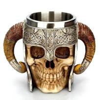UPORS Viking Skull Mug 304 Stainless Steel Ram's Horn Lord Warrior Mugs Skull Valhalla Mug Beer Tankard Wine Tea Coffee Cup 1 pcs black